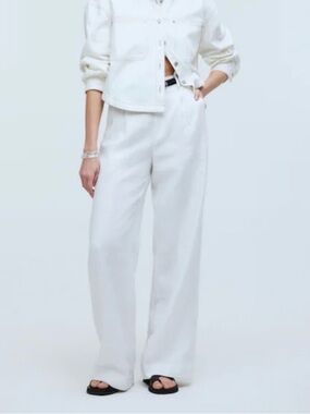 Madewell Harlow Crisp White Wide-Leg Linen Pants Size 0